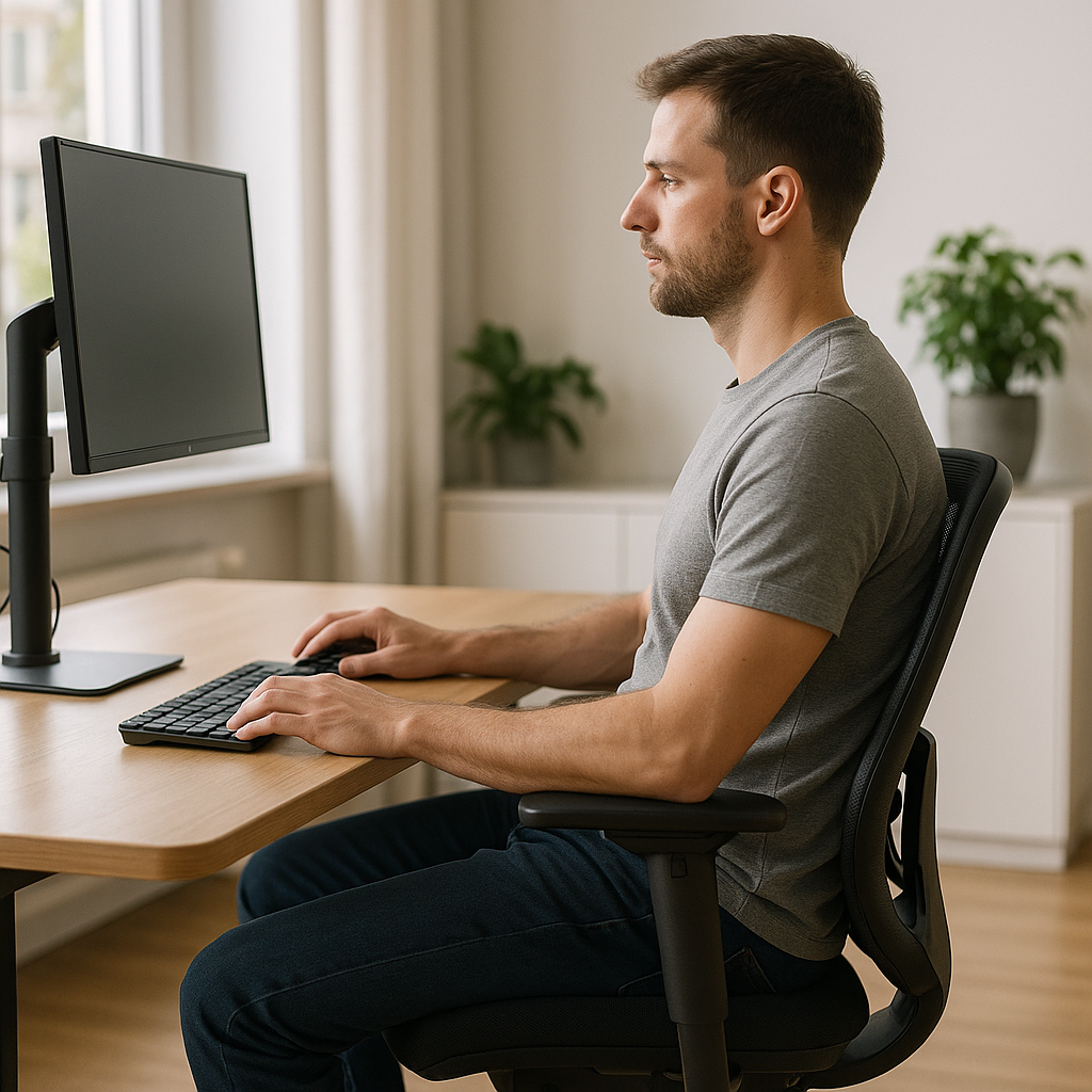 Entdecke die Geheimnisse der perfekten ergonomischen Sitzposition für schmerzfreies Arbeiten - Illustration