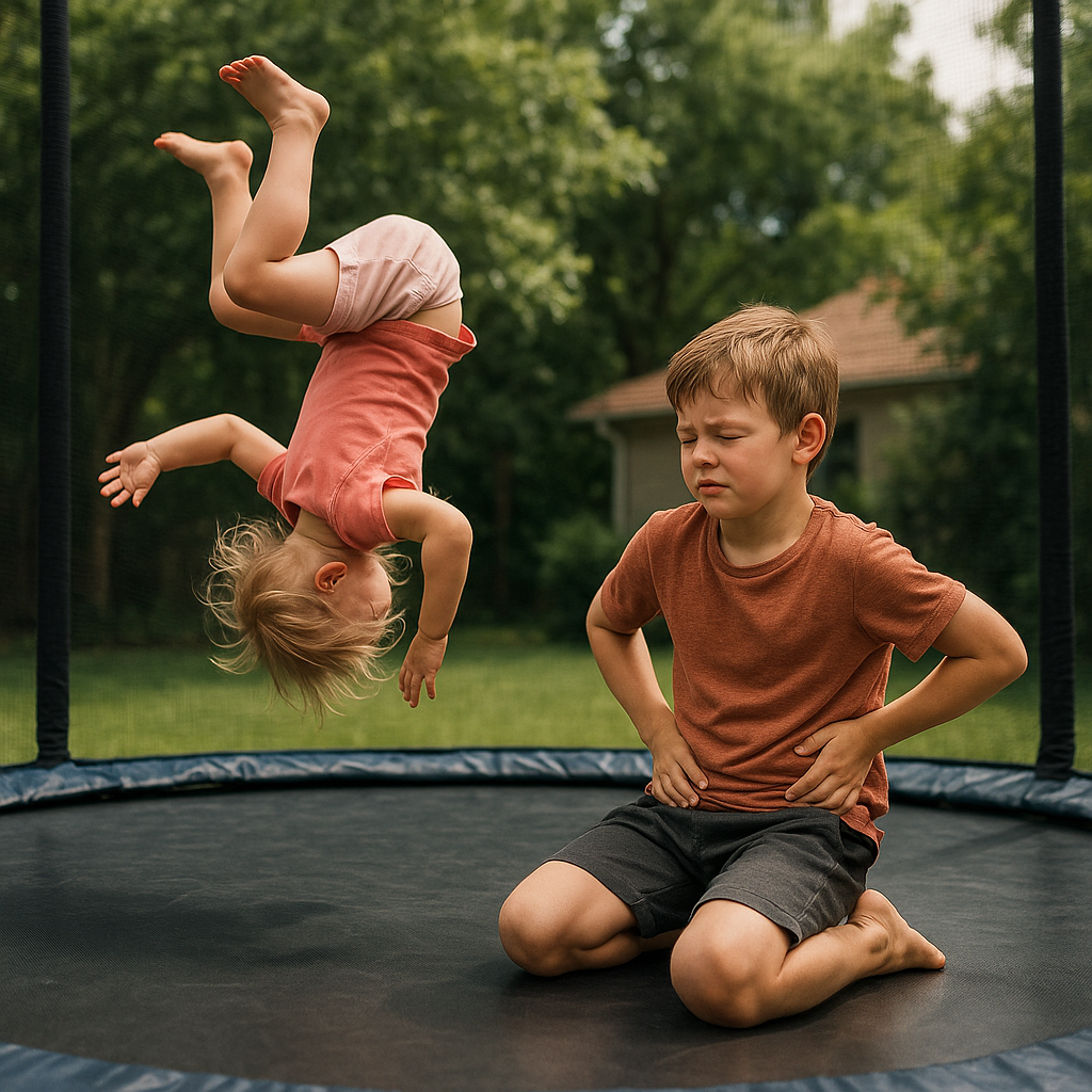 Kinder und Rückenschmerzen: Sicheres Trampolinspringen leicht gemacht - Illustration