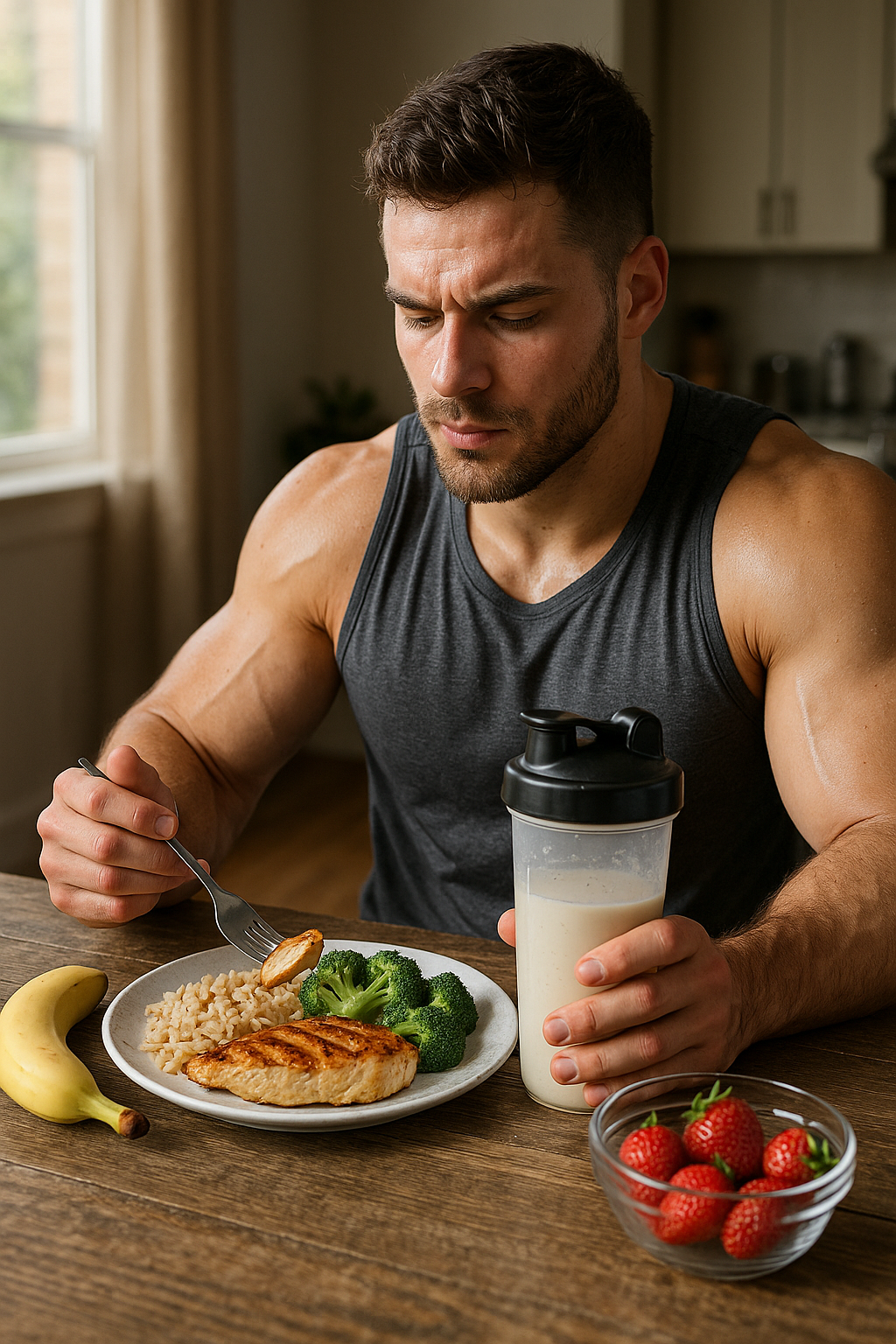 Essen nach dem Training: der Schlüssel zur optimalen Regeneration und Muskelaufbau - Illustration