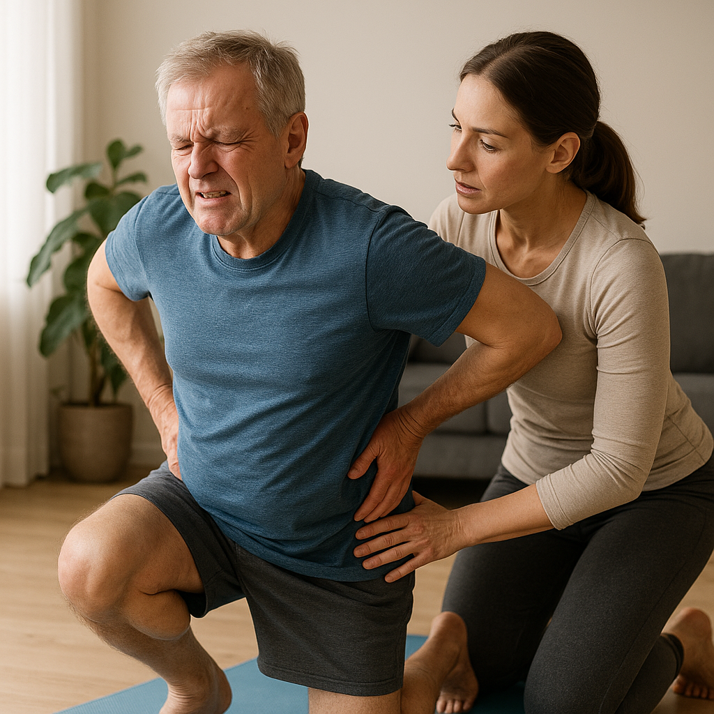 Übungsleser aufgepasst: sanfte Bewegungen für eine schmerzfreie Lendenwirbelsäule - Illustration
